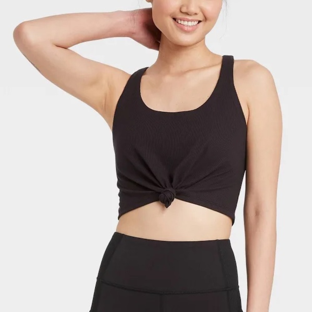 JoyLab Ribbed Tie-Front Sports Bra - Black, XL